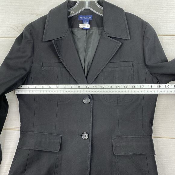 Ann Taylor Blazer Jacket Womens 10 Black Stretch Cotton Lined Two Button Casual - Picture 6 of 10